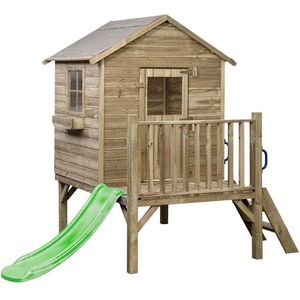 Houten speelhuisje met glijbaan en trap Camilla (SwingKing) | Kinderhuisje voor Buiten in de Tuin | Voor Kinderen vanaf 3 Jaar | FSC Hout - Glijbaan Appelgroen