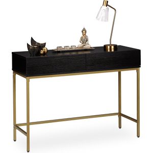 Relaxdays sidetable goud zwart - 80 x 110 x 40 cm - bijzettafel 2 lades - consoletafel hal