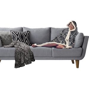 Linnick Flanel Fleece Deken + Hoodie met Capuchon Snake - naturel - 140x200cm - 130x180cm - Plaid