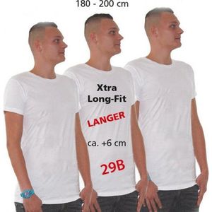 Set van 3x stuks longfit t-shirt wit voor heren - extra lang basic shirt, maat: XL