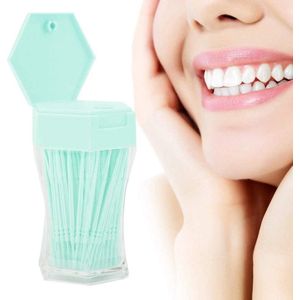 Allecto Plus - Plastic tandenstokers dispenser 200 stuks voor thuis, restaurant, hotel - gekleurde tanden tweezijdig - groen.