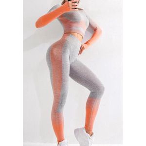 Sport set legging & crop shirt | grijs oranje | maat S