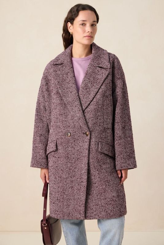 Sissy-Boy - Herringbone - Wollen Jas - Donkerrood - Regular Fit