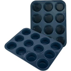2 stuks grote muffinvorm van siliconen, voor 12 muffins, antiaanbaklaag, muffinvorm met antiaanbaklaag, bakvorm voor cupcakes, brownies, cake, pudding, 33 x 25