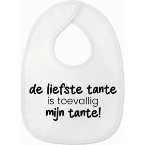 Slabbetje met tekst - De liefste tante is toevallig mijn tante - Wit/zwart | 100% katoen - Incl. hoogwaardige Klittenband sluiting - Kraamcadeau - Babyshower - Slabber