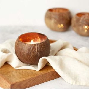 Coconut shell candle - Geurkaars - Citrus/ Limoen - Kokosnoot - Sojawas - Kado in zak - Giftbag - Cadeauzakje - Biologisch katoen - Vegan - Duurzaam