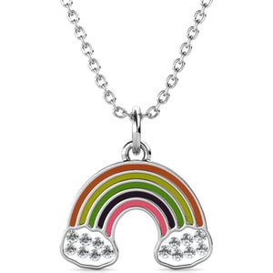 Yolora Kids Meisjes Ketting met Regenboog Hanger en Kalpa Camaka Kristallen - Zilver kleurig - 18K Witgoud Verguld