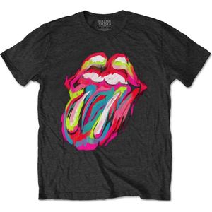 The Rolling Stones - Sixty Brushstroke Tongue Heren T-shirt - L - Zwart