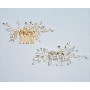 Allecto Plus - Haarkam met Diamanten en Parels voor Bruiden, Kristallen Kam voor Bruidshaar, Parel en Kristal Haarstuk, Trouw Haarkam - Goud en Zilver - Voor Bruiloften, Bal en Verjaardagsfeestjes