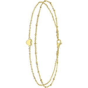Lucardi Dames Gerecycled Dubbele Goldplated Stalen Enkelbandje met Hartje - Accessoire - Staal