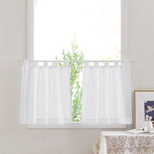 Vitrage Bistrogordijnen Set van 2 - Witte Linnen Look, Halftransparant voor Woonkamer en Keuken - 60 x 90 cm