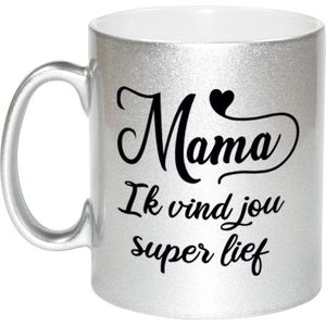 Mama ik vind jou super lief cadeau koffiemok / theebeker zilver - Cadeau mok / Moederdag