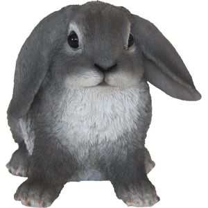 Decoratie dierenbeeldje grijs Hangoor konijn 15 cm - Tuin dieren beeldje - Konijnen/hazen artikelen