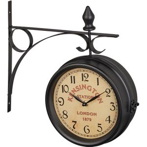 stationsklok dubbelzijdig - Londen - 33 x 34 x 10 cm - vintage wandklok - op batterijen - retro
