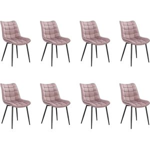 Rootz Set van 8 eetkamerstoelen - fluwelen zitstoelen - stoelen met metalen poten - duurzaam en duurzaam - comfortabel en ergonomisch - vloerbescherming - zitmaat 46 x 40,5 cm