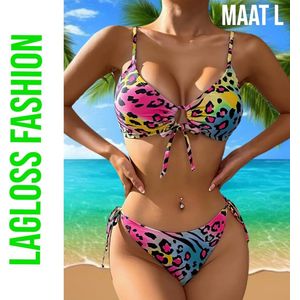 LaGloss® 2-delige Zwart-Witte Bloemenprint Bikini Set - Zomer Strand- en Zwembadkleding - Maat L **