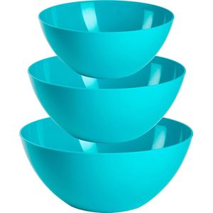 Plasticforte voedsel serveer schalen set - 3x stuks - blauw - kunststof - Dia 20/23/26 cm
