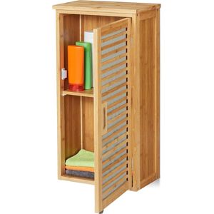 Hangkast badkamer bamboe 2 vakken - in hoogte verstelbare planken - natuur - 66x35x20 cm badkamerkasten hoog