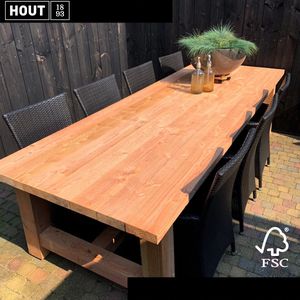 HOUT 1893 - Robuuste Douglas Tuintafel– 300x100 cm – 8 Persoonstafel – Gemonteerd geleverd – Onbehandeld – Geschaafd blad – Luxe tuintafel