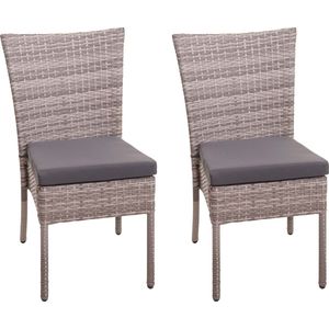 Set van 2 polyrotan stoelen MCW-G19, balkonstoel tuinstoel, stapelbaar ~ grijsbruin, donkergrijze kussens