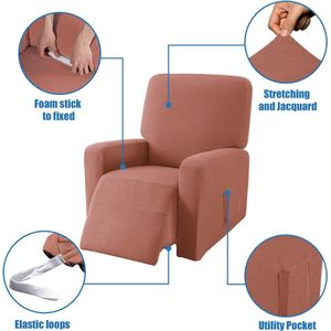 Hoes fauteuil jacquard, Fauteuilhoezen, stretchhoes voor relaxfauteuil compleet, Elastische hoes voor tv fauteuil (Rosso corallo)