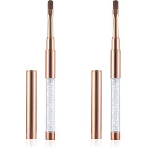 2 Pieces Nail Gel Brush - Flat Nail Brush with Lid - Rose Gold Nail Art Brush - Gel Brush - UV Rhinestone Handle - Painting Brush for Nail Design - Professionele Nagelkunst Brush