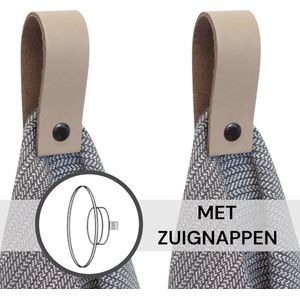 SETPRIJS - 2x Leren magneet-lus - met Zuignap + Plakstrip - TAUPE - Handles and more® (handdoekhaak - handdoekhaakje - handdoeklus - handdoekhanger - magnetische handdoekhouder)