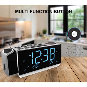 Veelzijdige Projectieklok Met FM-Radio, USB-Opladen En Dubbel Alarm Voor Op Het Nachttafeltje