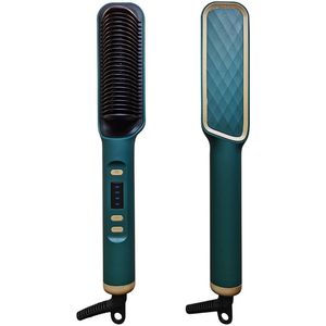 Stijltangborstel, stijltangkam voor dames, stijltangborstel, 4 snelheden, snelle verwarming en dubbele spanning, donkergroen