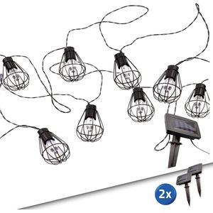Lichtsnoer buiten - 2x Solar lichtslinger Freya - Voordeelset van 2 stuks - Lichtsnoer met 10 warm witte led lampen - Tuinverlichting op zonne-energie