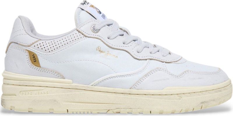 Pepe Jeans - Chester Distress - Leren Sportschoenen - Grijsachtig Wit - Plat - Veters - Casual