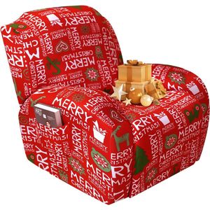 Stretchhoes voor relaxstoel, 4-delig, Xmas, fauteuilhoes, relaxstoel met zijzak, stoelbeschermer voor relaxstoel, elastisch, wasbaar, overtrek voor Kerstmis, alfabets