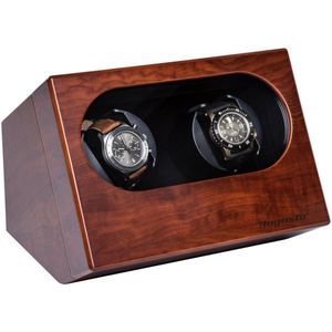 Watchwinder - Augusta - Automatisch horloge opwinden - Doos - Box - Opbergbox horloge - Werkt op lichtnet – 2 horloges - Bruin leder