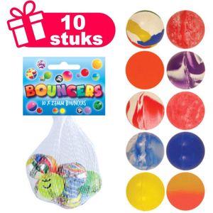 Henbrandt - 10 Stuks Stuiterballen, in Diverse Kleuren en Patronen, Perfect voor Feestjes, School en Traktaties - Ø2.5 cm.