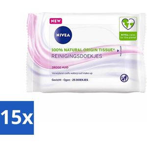 15 x NIVEA - Reinigingsdoekjes - Verzachtend - Droge Huid - Verwijdert Waterbestendige Make-up - 25 Doekjes - Amandelolie - Hydra IQ - NIVEA