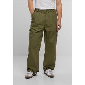 Urban Classics - Wide Pleated Cargobroek - Olijfgroen - Taille 32 inch