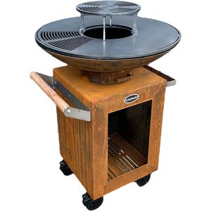 Caesar - Vuurschaal BBQ - Bakplaat Barbecue - Diameter 80cm - Wielen - Aslade - Cortenstaal