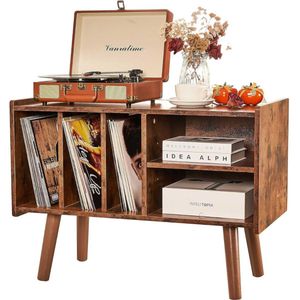 CLVP® Platenspeler Meubel – Stand Platenspelerstandaard Met Vinyl Opbergsysteem - Bruin