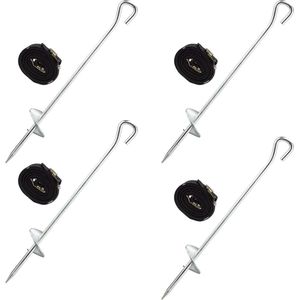 8 delige grondanker set - trampoline bevestigingsset - haringen en spanbanden - verzinkt staal - zwart/zilver