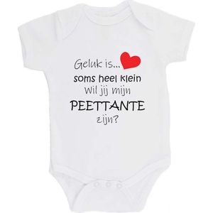 100% katoenen Romper ""Geluk is soms heel klein Wil jij mijn PEETTANTE zijn?"" Meter Unisex Katoen Wit/zwart/rood Maat 62/68