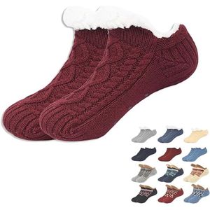 Sokken - Warme wintersokken - Pantoffelsokken - Slaapsokken- Loungesokken -Pluche pantoffelsokken voor dames met handvatten - Winter - Dikke warme sokken - Comfortabel en antislip - Dames - Kerstcadeaus - Comfortabele vakantiecadeaus -rood