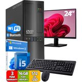GMR Office Compleet-PC SET met 24"" Monitor, toetsenbord en muis | Intel Core i5 | 16 GB DDR3 | 512 GB SSD | DVD±RW | USB3 | WiFi 600 en Bluetooth 5 | Windows 11 Prof. 64-bit | Multimediacomputer met 2 jaar garantie!