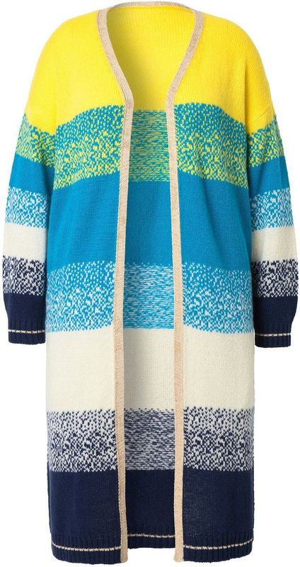 Angel of Style - Dames - Vest open model fijn breisel blokstrepen lange mouwen - Licht turkoois - Maat 44