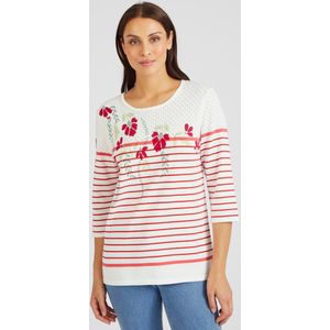 Damart - Trui effen en gestreepte met bloemenprint - Dames - Rood - XS