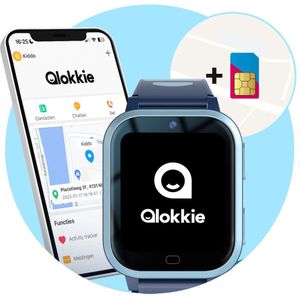 Qlokkie Kiddo Next - GPS horloge kind - Smartwatch kinderen - GPS tracker kind met nauwkeurige locatiebepaling - GPS horloge kind met simkaart - Stel veilige zones in - SOS functie - Whatsapp - Blauw