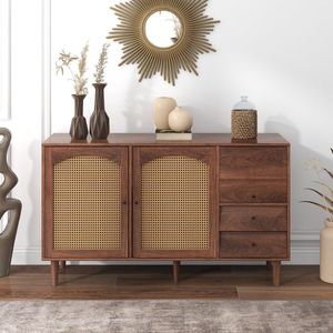 Sweiko Sideboard Met rotan inzetstuk, breedte 130 cm, met drie deuren en twee onregelmatige laden 130*75.5*40 cm