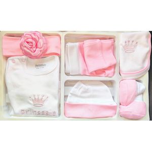 6-delige Cadeauset Prinsesje voor pasgeboren baby tot 4 maanden meisje in roze merk PetitVillain