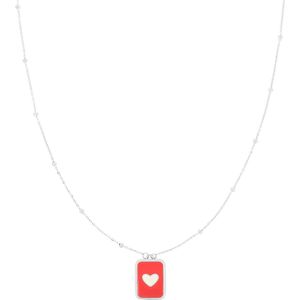 OOZOO Jewellery - Zilverkleurig/rode ketting met een hart plaatje - SN-2051