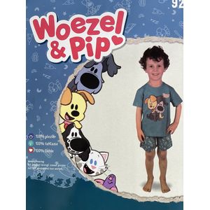 Woezel en Pip Shortama - Blauw - Pyjama - Nachtkleding - Kinderen - Maat 92/98 - Zomer - Zomervakantie - Warmte - Lekker weer - Slapen
