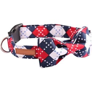 Halsband met strik Holland - rood wit blauw - hond - riem - hondenriem - sterretjes - geruit - slijlvol - Nederlands - vlag - luxe - kwaliteit - vlinderdas - hondenmode - modieus - lief! - stoer!